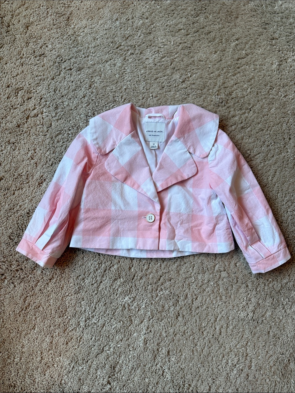 Janie and Jack Gingham Poplin Pink & White Jacket size 2T